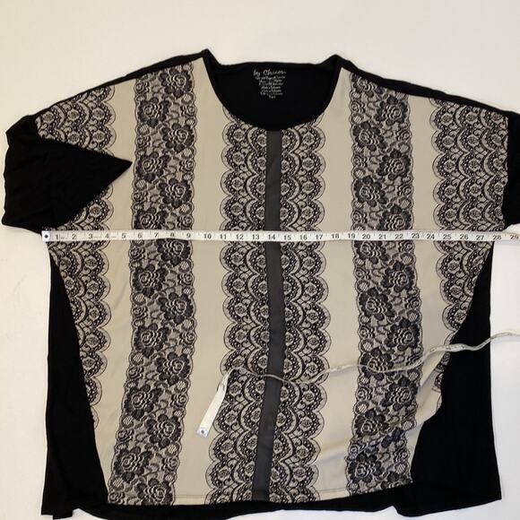 Chico’s Lace Pattern Block Pattern Top EUC Sz 16 Faux Leather 3/4 Sleeves - Picture 7 of 13